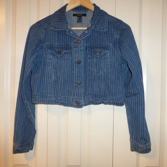 FOREVER 21 blue and pink pinstripe denim jacket and skirt set - Picture 14 of 15